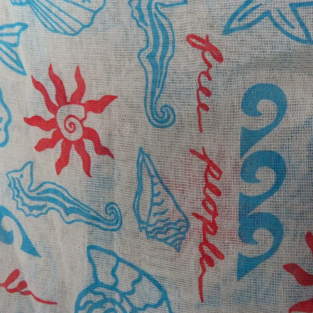 Free People Nautical Seashell Print Gauze Tote Bag Reusable Shopper Blue Red - Picture 7 of 8